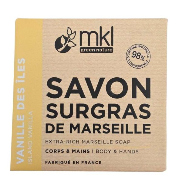 MKL Green Nature Savon Surgras de Marseille Vanille des Îles Bio 100g - Adoucit la peau et nettoie en douceur le corps et les mains