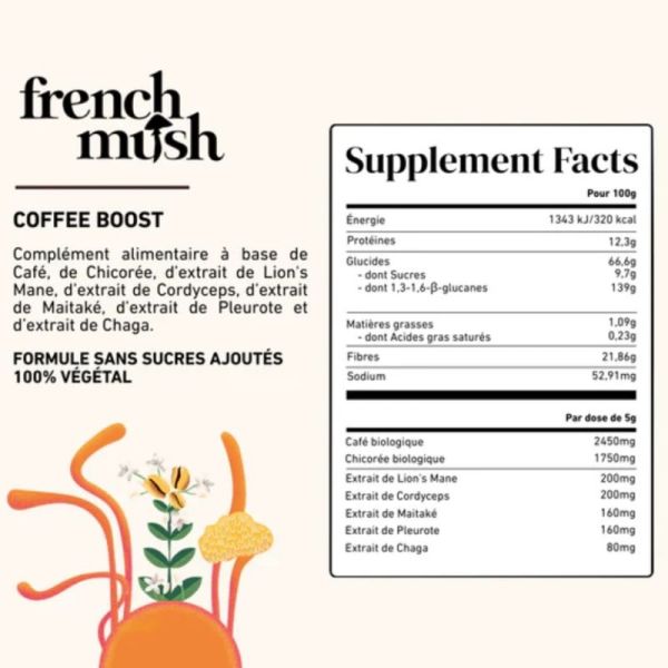 French Mush Coffee Boost Bio 20 doses (100 g) - Alternative au café aux champignons