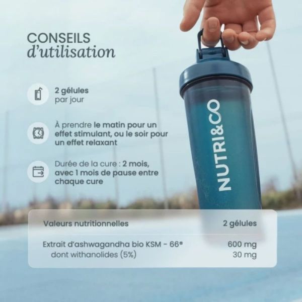 Nutri&Co Ashwagandha Bio - 120 Gélules - Bien-être mental et Energie