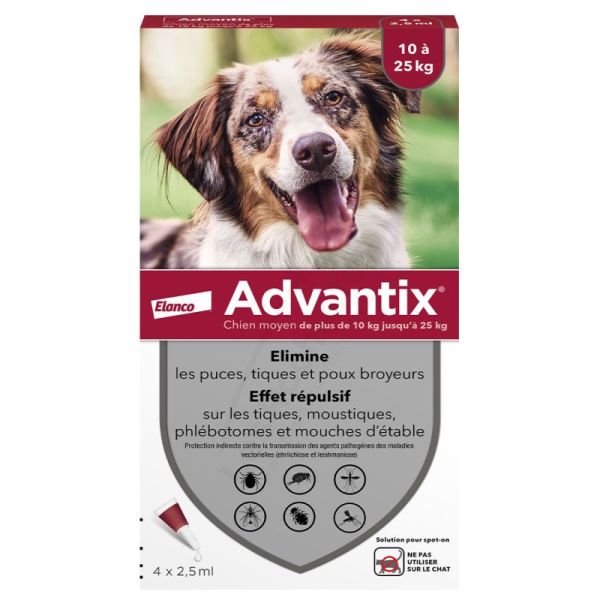 Elanco Advantix Antiparasitaire Chien Moyen 10 à 25 kg - 4 pipettes