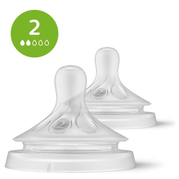 Philips Avent Natural Tétine à Réponse Naturelle - Lot de 2 tétines débit 2 - Lent