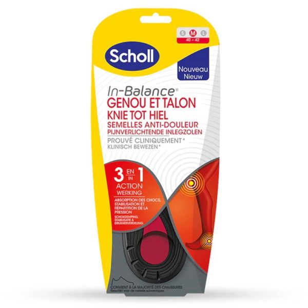 Scholl ExpertSupport Semelles Anti-Douleur Genou et Talon Taille 42,5-45 1 Paire – Soulagement des articulations