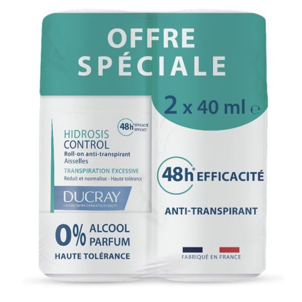 Ducray Hidrosis Control Roll-On Anti-Transpirant - Lot de 2 x 40ml