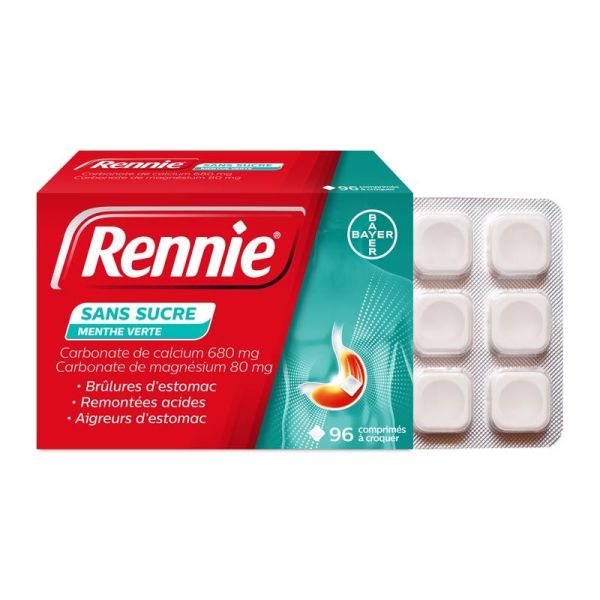 Rennie sans sucre menthe verte 96 comprimés à croquer