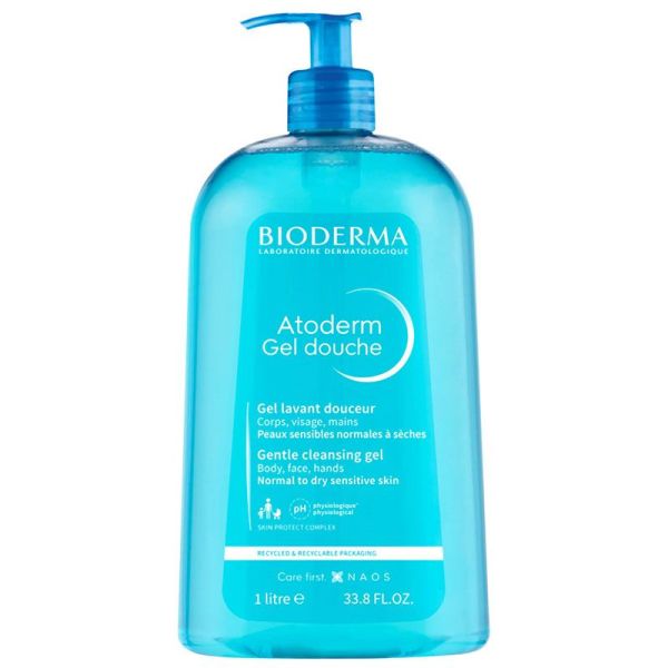 Bioderma Atoderm Gel Douche Nettoyant Quotidien Sans Savon Peaux Sensibles 1L