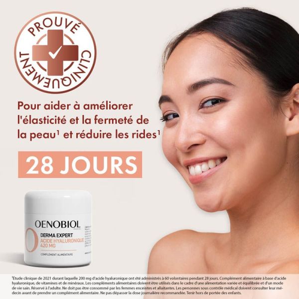 Oenobiol Derma Expert Acide Hyaluronique 420mg - 60 gélules - Action Anti-Âge Contre les Rides