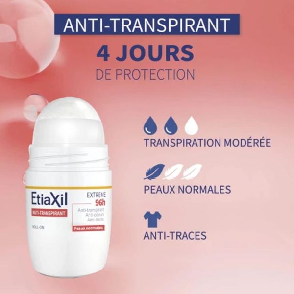 Etiaxil Anti-transpirant Extrême 96h Roll-on 50 ml Lot de 2 - Anti-humidité et anti-odeur