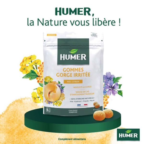 Humer Gommes Gorge Sensible Arôme Citron - 30 Gommes
