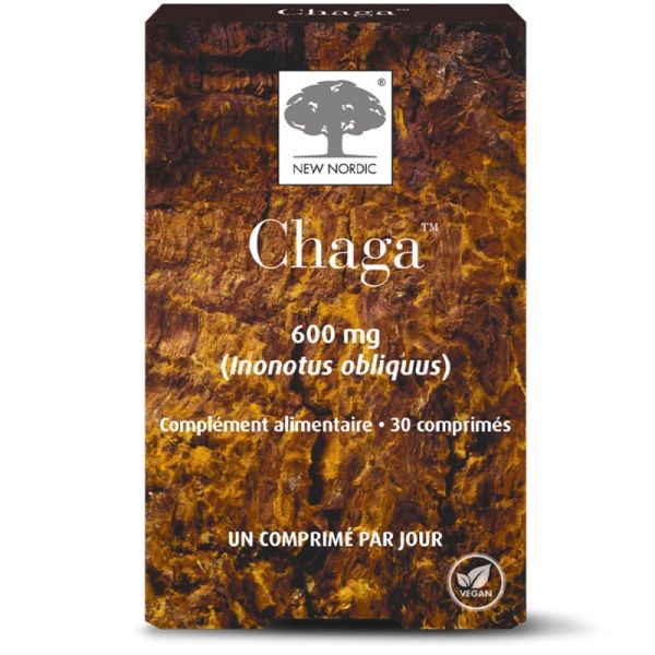 New Nordic Chaga 600 mg 30 Comprimés – Beauté de la peau et des cheveux