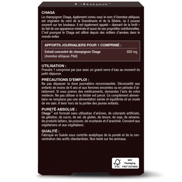 New Nordic Chaga 600 mg 30 Comprimés – Beauté de la peau et des cheveux