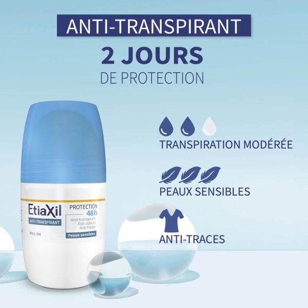 Etiaxil Anti-transpirant Protection 48h Peaux Sensibles Roll-on - Lot de 2 x 50ml