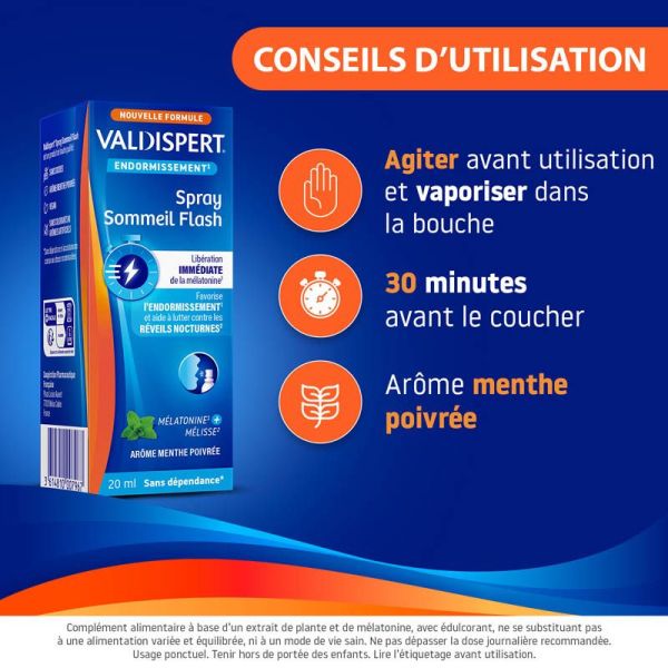 Valdispert Spray Sommeil Flash à Libération Immédiate de Mélatonine - 20ml - Endormissement rapide
