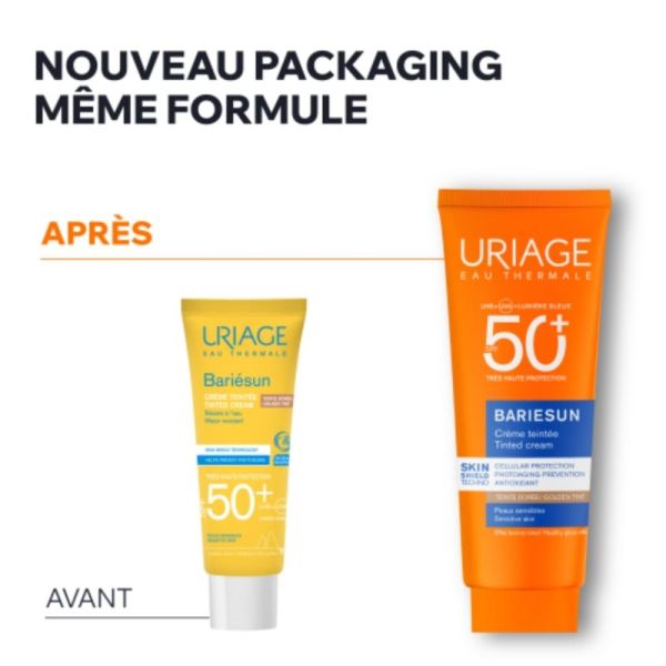Uriage Bariésun Crème Solaire Teintée SPF 50+ 50ml – Teinte Dorée – Teint unifié et haute protection
