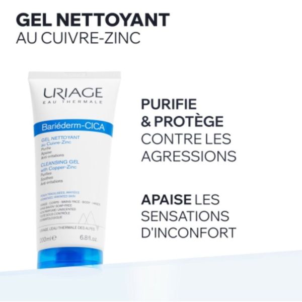 Uriage Bariéderm-Cica Gel Nettoyant 200 ml - Assainit et apaise les peaux irritées