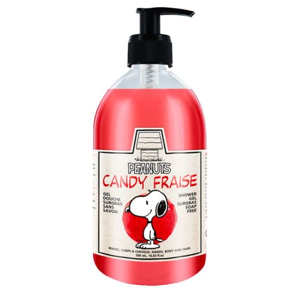 Peanuts Gel Douche Surgras - Sans Savon - Senteur Candy Fraise - Snoopy - Nettoie et Hydrate - 500ml