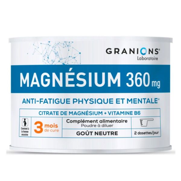 Granions Magnésium 360mg - Fatigue Physique & Mentale - Goût Neutre - 210g