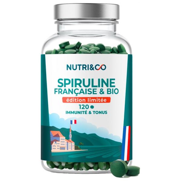 Nutri&Co Spiruline Française et Bio - 120 Comprimés - Énergie, vitalité et récupération