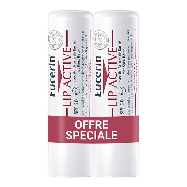 Eucerin Duo Soin Actif Lèvres Lip Active - SPF20 - Apaise, Hydrate et Protège - 4,8g