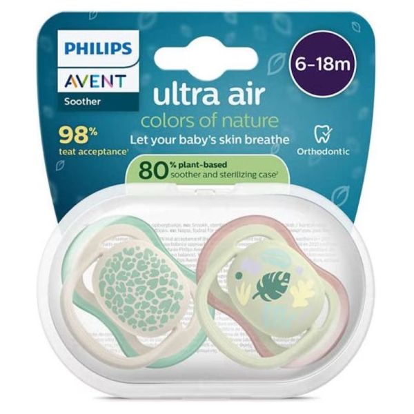 Philips Avent Pacifier Ultra Air Sucettes Orthodontiques en Silicone 6-18 Mois - 2 Sucettes