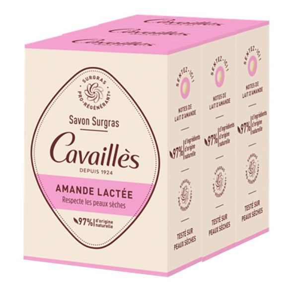 Rogé Cavaillès Savon Surgras - Parfum Amande Lactée - Protège les Peaux Sensibles - 3 x 200 g