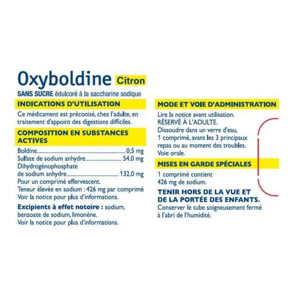 Oxyboldine citron 24 comprimés effervescents