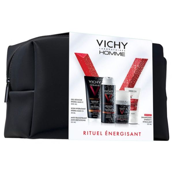 Vichy Homme Trousse Rituel Énergisant - Gel douche + Soin Hydratant + Déodorant + Shampooing OFFERT