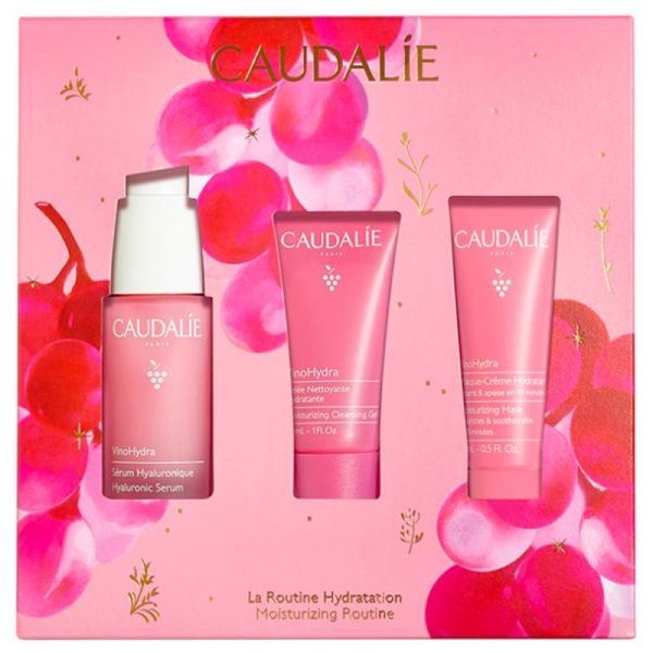 Caudalie VinoHydra Coffret La Routine Hydratation - Sérum Hyaluronique + Gelée Nettoyante + Masque-Crème Hydratant