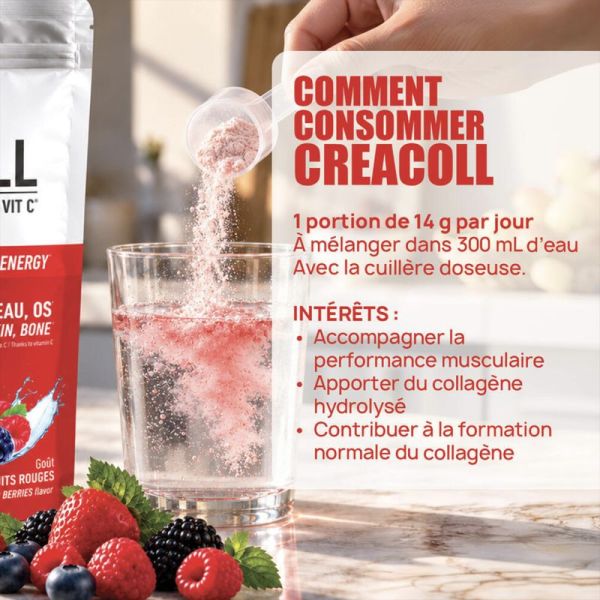 Eric Favre Creacoll Créatine et Collagène Fruits Rouges 420g – Force et récupération
