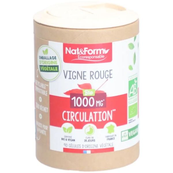 Nat&Form Vigne Rouge Bio - 90 gélules - Jambes légères, circulation et confort veineux
