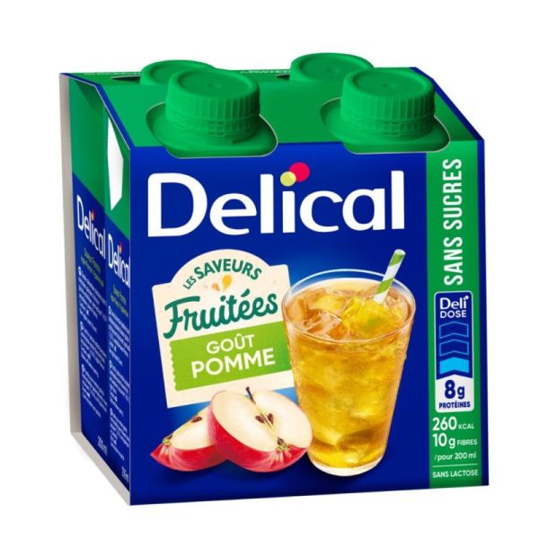 Delical Les Saveurs Fruitées Boisson Nutritionnelle Prête à Boire Sans Sucres Pomme - 4 x 200ml