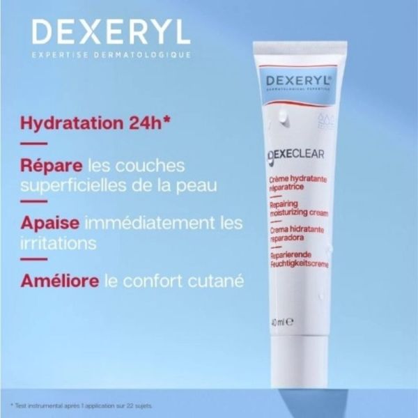 Dexeryl Dexeclear Crème Hydratante Réparatrice 40 ml - Hydrate et apaise les peaux sous traitement anti-acné