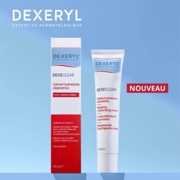 Dexeryl Dexeclear Crème Hydratante Réparatrice 40 ml - Hydrate et apaise les peaux sous traitement anti-acné