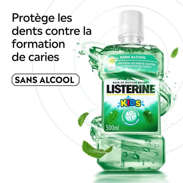 Listerine Bain de Bouche Enfant Menthe Douce Sans Alcool 500ml – Protection anti-caries
