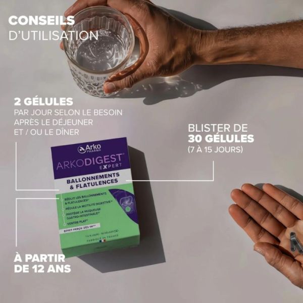 Arkopharma Arkodigest Expert Ballonnements et Flatulences 30 gélules - Aide à réduire les ballonnements