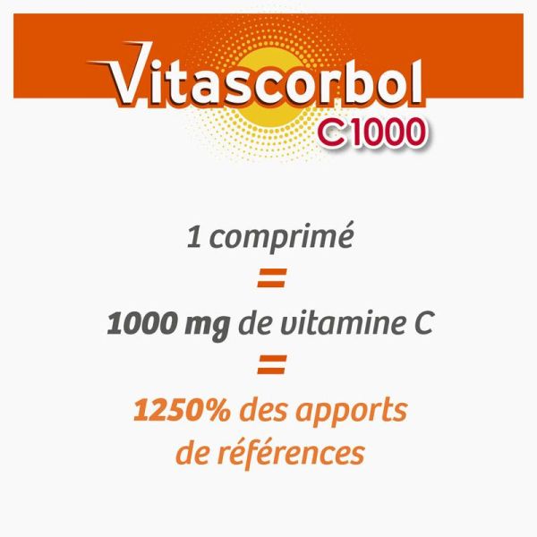 Vitascorbol Vitamine C 1000mg - 20 comprimés effervescents - Vitalité et Défenses Immunitaires