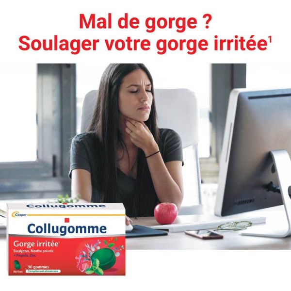 Cooper Collugomme Gorge Irritée - Eucalyptus Menthe Poivrée - Soulage les Irritations de la Gorge - 30 gommes
