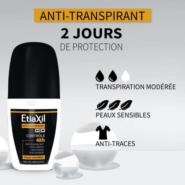 Etiaxil Men Anti-Transpirant Contrôle 48h Roll-On - Lot de 2 x 150ml