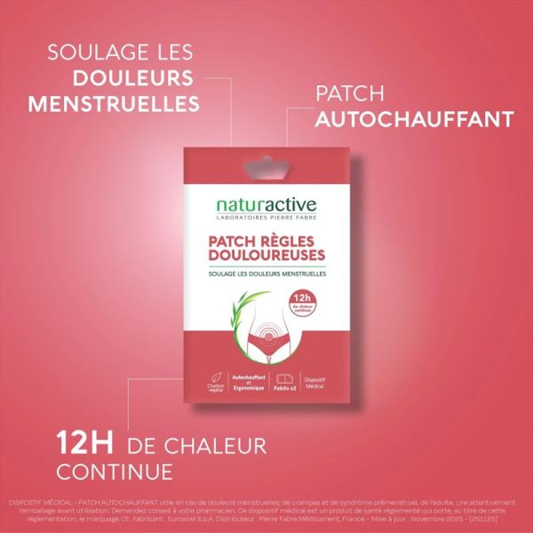 Naturactive Règles Douloureuses Patch Chauffant Boîte de 2 Patchs – Thermothérapie et soulagement des crampes