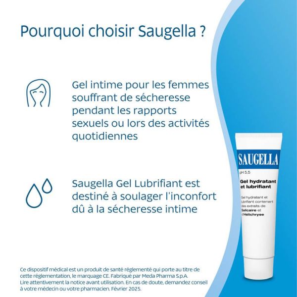 Saugella Gel Hydratant et Lubrifiant 30 ml - Apaisant et hydratant, idéal contre la sécheresse intime
