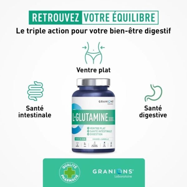 Granions L-Glutamine 3000 mg 120 comprimés - Ventre plat et confort digestif