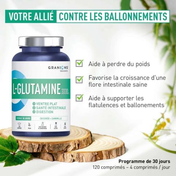 Granions L-Glutamine 3000 mg 120 comprimés - Ventre plat et confort digestif