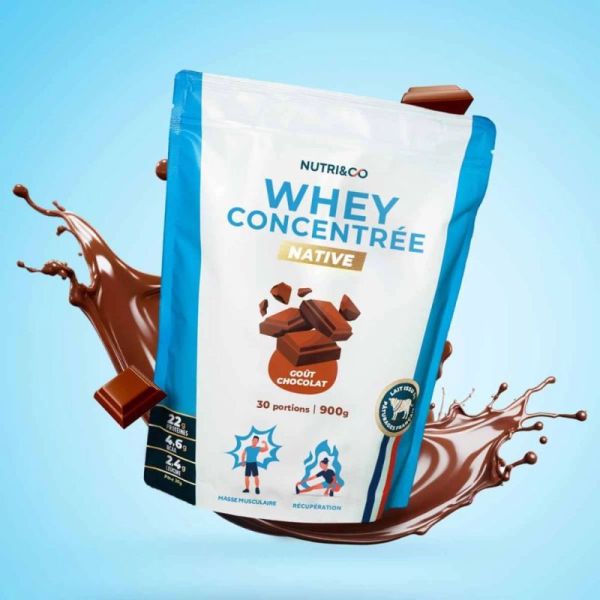 Nutri&Co Whey Concentrée Protéine Native Goût Chocolat - 900g