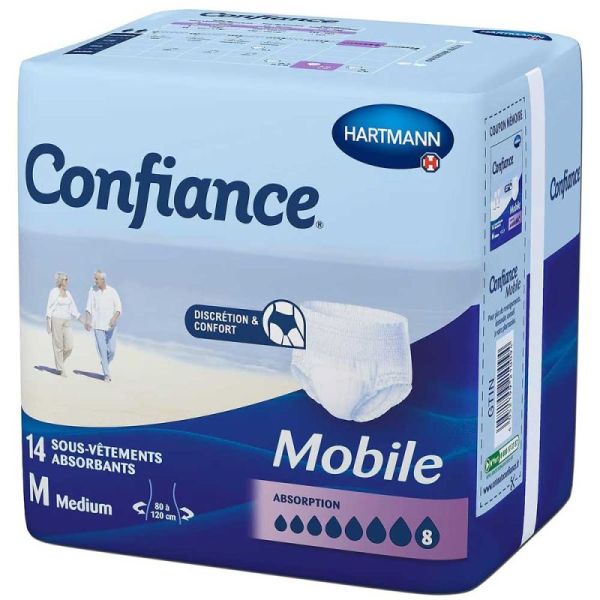 Confiance Mobile 8 Gouttes Taille M – 14 slips absorbants jour et nuit, discret et confortable, absorption rapide