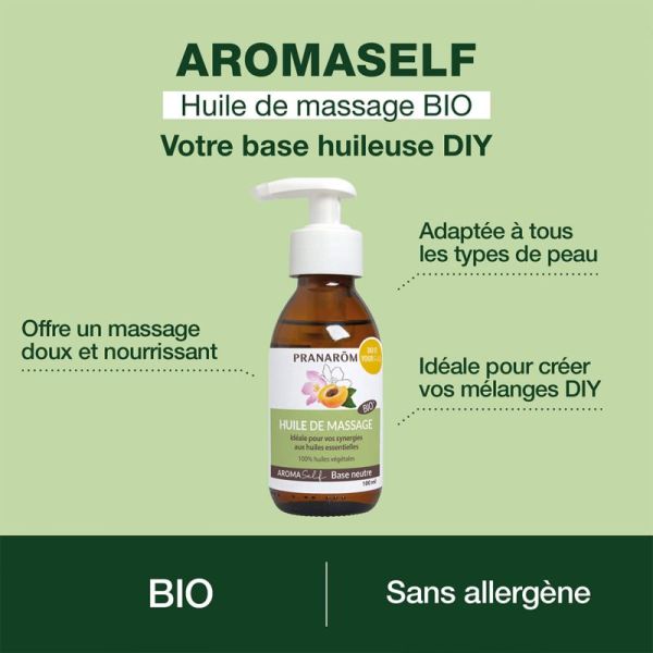 Pranarôm Aromaself Huile de Massage Base Neutre Bio 100ml – Toucher satiné non gras