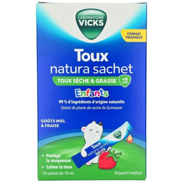 Laboratoire Vicks Toux Natura Sachet Enfants 14 sachets de 10 ml - Traitement de la toux sèche et grasse
