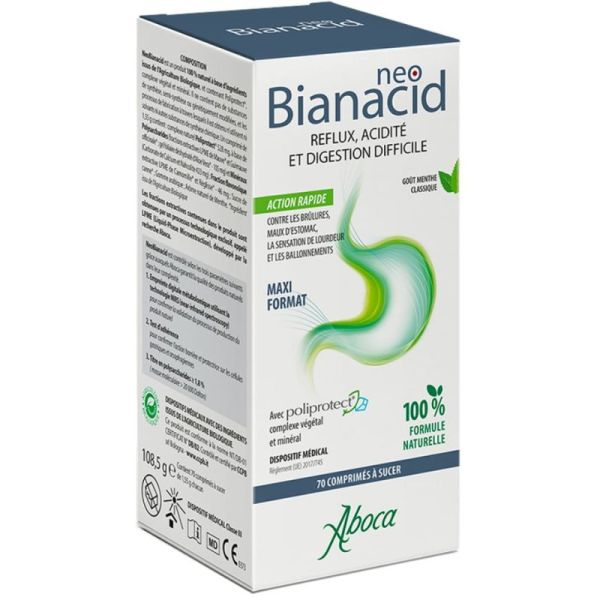 Aboca NeoBianacid Reflux, Acidité et Digestion - 70 Comprimés à Sucer Menthe