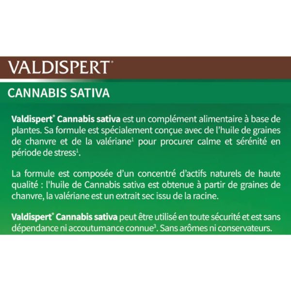 Valdispert Cannabis Sativa Calme & Sérénité - 24 Capsules - Apaisement naturel sans accoutumance