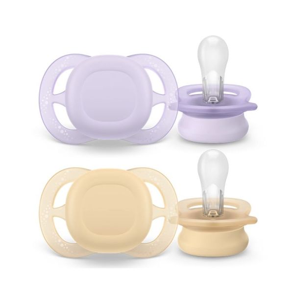 Philips Avent Ultra Start Sucettes Orthodontiques en Silicone 0-2 Mois - 2 Sucettes