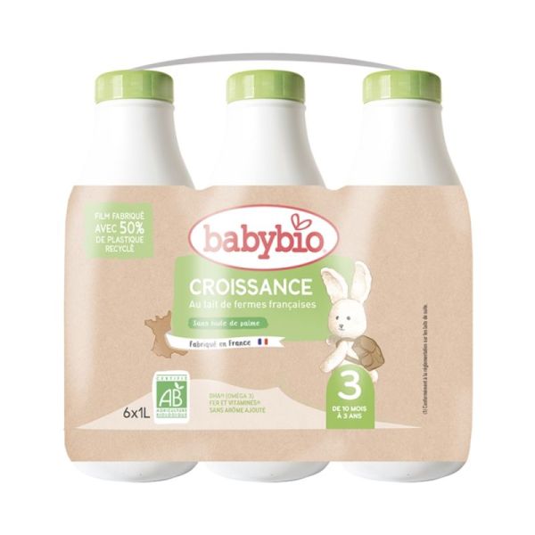Babybio Croissance 3 Lait de Croissance Dès 10 mois - 6 bouteilles 1L