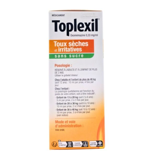 Toplexil Sans Sucre Sirop 150ml - Oxomémazine - Antitussif - Toux sèche